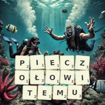 Kreatywna ilustracja do gry w Scrabble ze słowem PIECZOŁOWITEMU ułożonym z płytek na planszy.