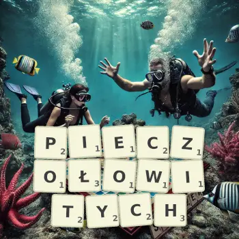 Kreatywna ilustracja do gry w Scrabble ze słowem PIECZOŁOWITYCH ułożonym z płytek na planszy.