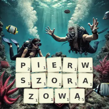 Kreatywna ilustracja do gry w Scrabble ze słowem PIERWSZORAZOWĄ ułożonym z płytek na planszy.