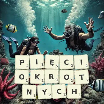 Kreatywna ilustracja do gry w Scrabble ze słowem PIĘCIOKROTNYCH ułożonym z płytek na planszy.