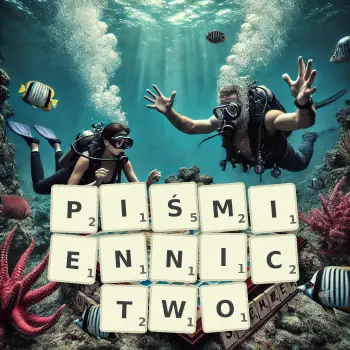 Kreatywna ilustracja do gry w Scrabble ze słowem PIŚMIENNICTWO ułożonym z płytek na planszy.
