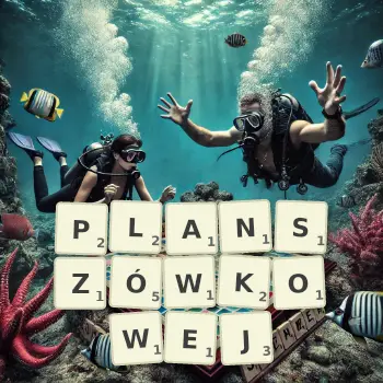 Kreatywna ilustracja do gry w Scrabble ze słowem PLANSZÓWKOWEJ ułożonym z płytek na planszy.