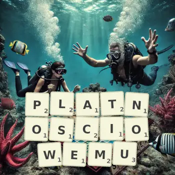 Kreatywna ilustracja do gry w Scrabble ze słowem PLATNOSCIOWEMU ułożonym z płytek na planszy.