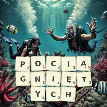 Kreatywna ilustracja do gry w Scrabble ze słowem POCIĄGNIĘTYCH ułożonym z płytek na planszy.