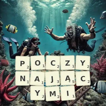Kreatywna ilustracja do gry w Scrabble ze słowem POCZYNAJĄCYMI ułożonym z płytek na planszy.