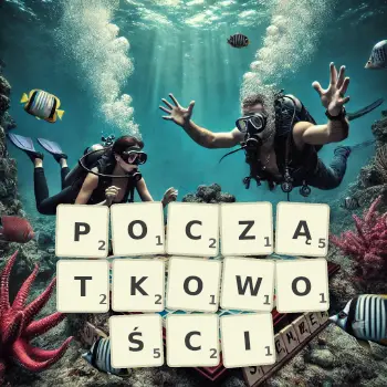 Kreatywna ilustracja do gry w Scrabble ze słowem POCZĄTKOWOŚCI ułożonym z płytek na planszy.
