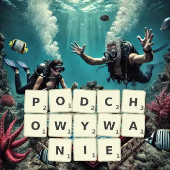 Kreatywna ilustracja do gry w Scrabble ze słowem PODCHOWYWANIE ułożonym z płytek na planszy.