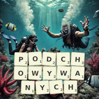 Kreatywna ilustracja do gry w Scrabble ze słowem PODCHOWYWANYCH ułożonym z płytek na planszy.