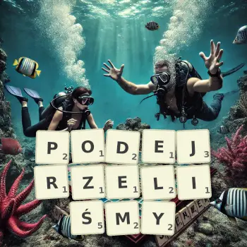 Kreatywna ilustracja do gry w Scrabble ze słowem PODEJRZELIŚMY ułożonym z płytek na planszy.