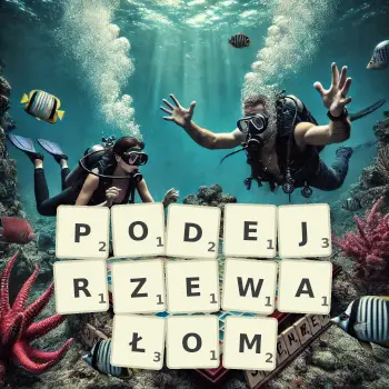 Kreatywna ilustracja do gry w Scrabble ze słowem PODEJRZEWAŁOM ułożonym z płytek na planszy.