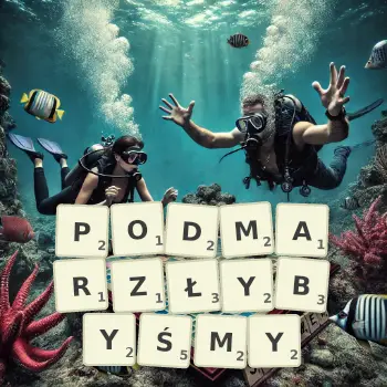 Kreatywna ilustracja do gry w Scrabble ze słowem PODMARZŁYBYŚMY ułożonym z płytek na planszy.
