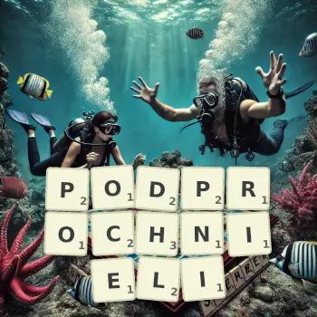 Kreatywna ilustracja do gry w Scrabble ze słowem PODPROCHNIELI ułożonym z płytek na planszy.