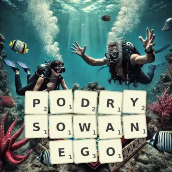 Kreatywna ilustracja do gry w Scrabble ze słowem PODRYSOWANEGO ułożonym z płytek na planszy.
