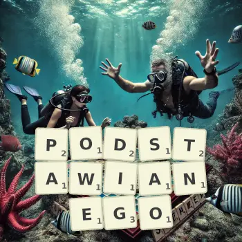 Kreatywna ilustracja do gry w Scrabble ze słowem PODSTAWIANEGO ułożonym z płytek na planszy.