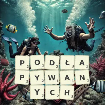 Kreatywna ilustracja do gry w Scrabble ze słowem PODŁAPYWANYCH ułożonym z płytek na planszy.