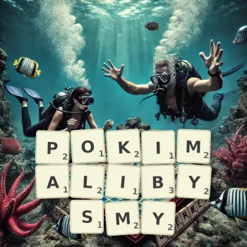 Kreatywna ilustracja do gry w Scrabble ze słowem POKIMALIBYSMY ułożonym z płytek na planszy.