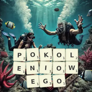 Kreatywna ilustracja do gry w Scrabble ze słowem POKOLENIOWEGO ułożonym z płytek na planszy.