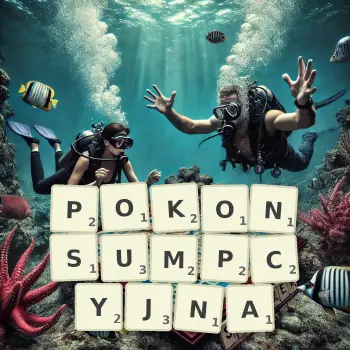 Kreatywna ilustracja do gry w Scrabble ze słowem POKONSUMPCYJNA ułożonym z płytek na planszy.