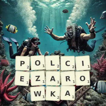 Kreatywna ilustracja do gry w Scrabble ze słowem POLCIEZAROWKA ułożonym z płytek na planszy.
