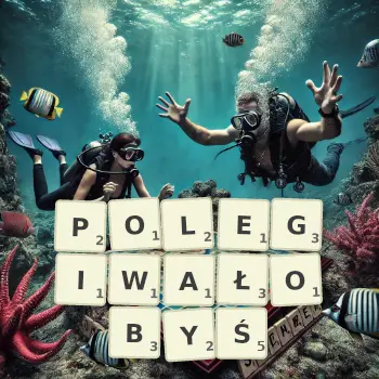 Kreatywna ilustracja do gry w Scrabble ze słowem POLEGIWAŁOBYŚ ułożonym z płytek na planszy.