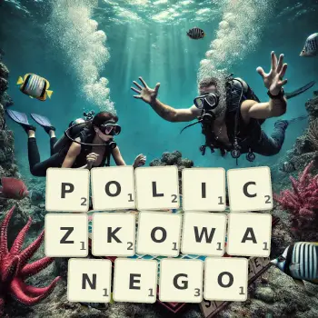 Kreatywna ilustracja do gry w Scrabble ze słowem POLICZKOWANEGO ułożonym z płytek na planszy.