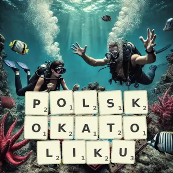 Kreatywna ilustracja do gry w Scrabble ze słowem POLSKOKATOLIKU ułożonym z płytek na planszy.