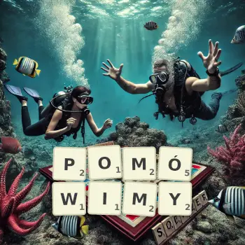 Kreatywna ilustracja do gry w Scrabble ze słowem POMÓWIMY ułożonym z płytek na planszy.