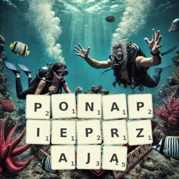 Kreatywna ilustracja do gry w Scrabble ze słowem PONAPIEPRZAJĄ ułożonym z płytek na planszy.