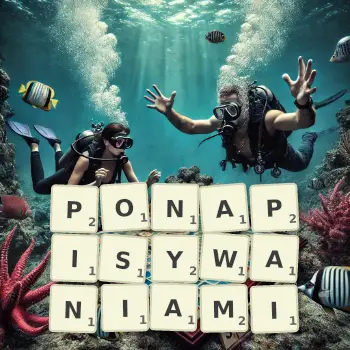 Kreatywna ilustracja do gry w Scrabble ze słowem PONAPISYWANIAMI ułożonym z płytek na planszy.