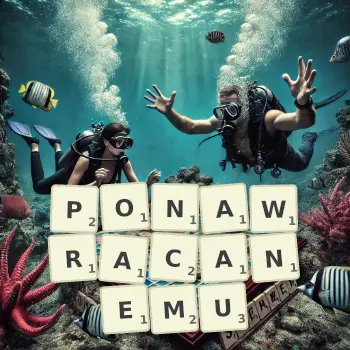 Kreatywna ilustracja do gry w Scrabble ze słowem PONAWRACANEMU ułożonym z płytek na planszy.