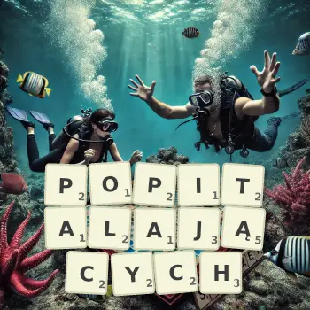 Kreatywna ilustracja do gry w Scrabble ze słowem POPITALAJĄCYCH ułożonym z płytek na planszy.