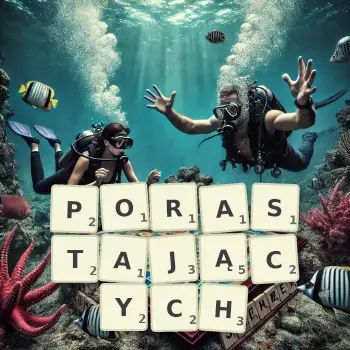 Kreatywna ilustracja do gry w Scrabble ze słowem PORASTAJĄCYCH ułożonym z płytek na planszy.