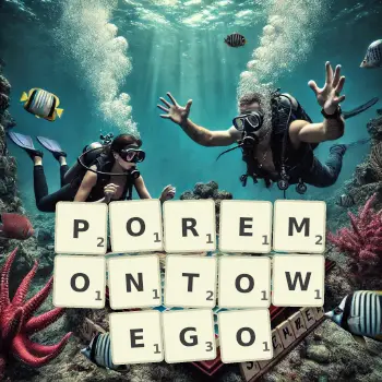 Kreatywna ilustracja do gry w Scrabble ze słowem POREMONTOWEGO ułożonym z płytek na planszy.