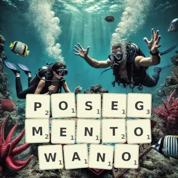 Kreatywna ilustracja do gry w Scrabble ze słowem POSEGMENTOWANO ułożonym z płytek na planszy.