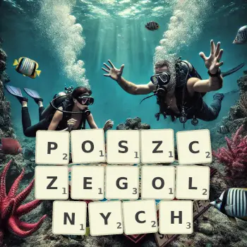 Kreatywna ilustracja do gry w Scrabble ze słowem POSZCZEGOLNYCH ułożonym z płytek na planszy.