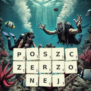 Kreatywna ilustracja do gry w Scrabble ze słowem POSZCZERZONEJ ułożonym z płytek na planszy.