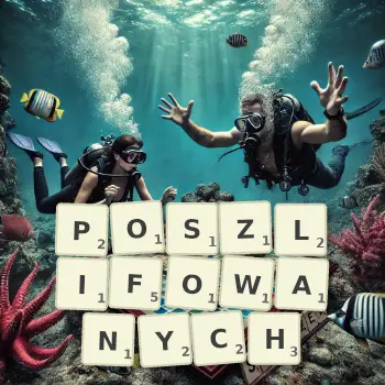 Kreatywna ilustracja do gry w Scrabble ze słowem POSZLIFOWANYCH ułożonym z płytek na planszy.