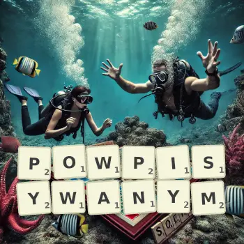 Kreatywna ilustracja do gry w Scrabble ze słowem POWPISYWANYM ułożonym z płytek na planszy.