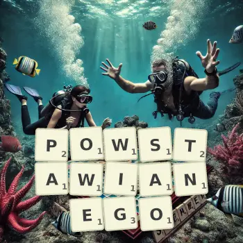 Kreatywna ilustracja do gry w Scrabble ze słowem POWSTAWIANEGO ułożonym z płytek na planszy.