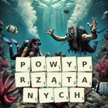 Kreatywna ilustracja do gry w Scrabble ze słowem POWYPRZĄTANYCH ułożonym z płytek na planszy.