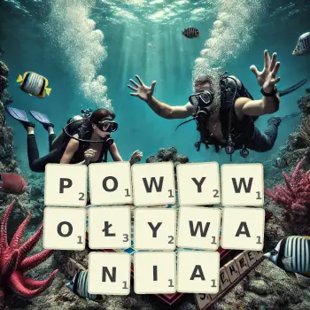 Kreatywna ilustracja do gry w Scrabble ze słowem POWYWOŁYWANIA ułożonym z płytek na planszy.