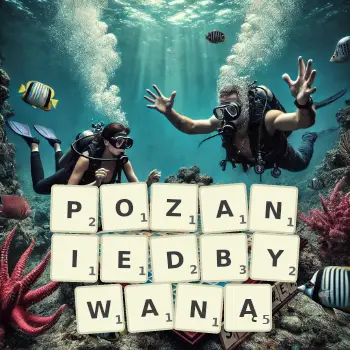 Kreatywna ilustracja do gry w Scrabble ze słowem POZANIEDBYWANĄ ułożonym z płytek na planszy.