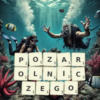 Kreatywna ilustracja do gry w Scrabble ze słowem POZAROLNICZEGO ułożonym z płytek na planszy.