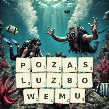 Kreatywna ilustracja do gry w Scrabble ze słowem POZASLUZBOWEMU ułożonym z płytek na planszy.