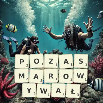 Kreatywna ilustracja do gry w Scrabble ze słowem POZASMAROWYWAŁ ułożonym z płytek na planszy.