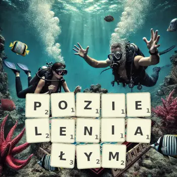 Kreatywna ilustracja do gry w Scrabble ze słowem POZIELENIAŁYM ułożonym z płytek na planszy.