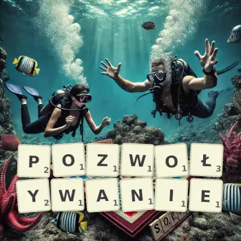 Kreatywna ilustracja do gry w Scrabble ze słowem POZWOŁYWANIE ułożonym z płytek na planszy.