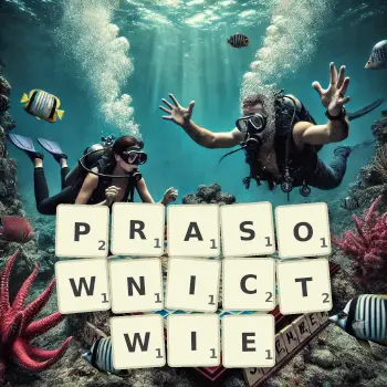Kreatywna ilustracja do gry w Scrabble ze słowem PRASOWNICTWIE ułożonym z płytek na planszy.