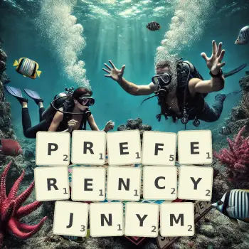 Kreatywna ilustracja do gry w Scrabble ze słowem PREFERENCYJNYM ułożonym z płytek na planszy.