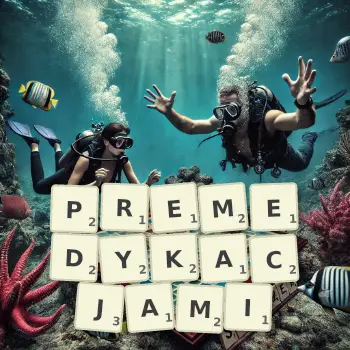 Kreatywna ilustracja do gry w Scrabble ze słowem PREMEDYKACJAMI ułożonym z płytek na planszy.
